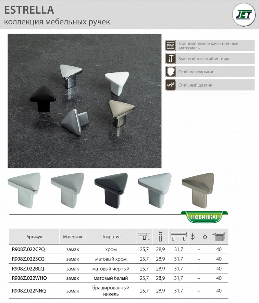 Ручка JET кнопка 908 Белый мат. R908Z.022WHQ