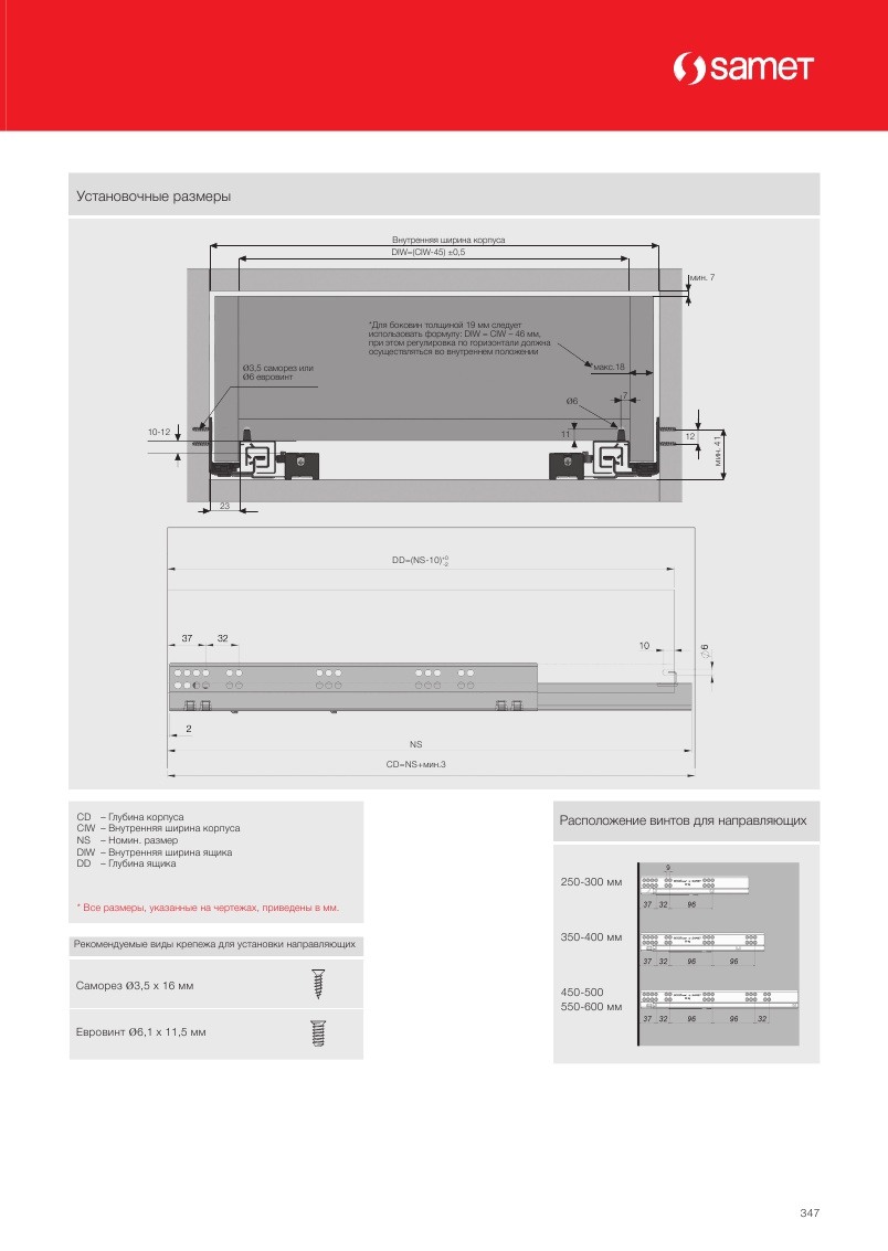 *Направляющие скрыт. монтажа 450 mm  SAMET  PUSH OPEN ОТТАЛКИВАЮЩ