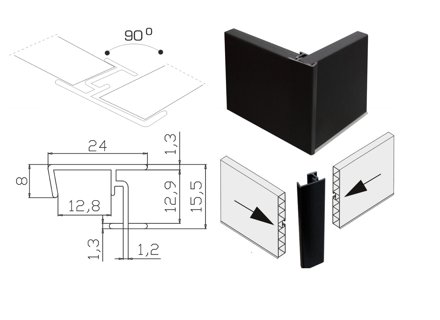 Угловой элемент цоколя 90 гр Н 100 ШИМО ТЕМНЫЙ (Россия)