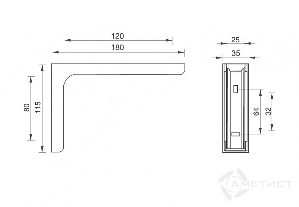 Полкодержатель JET 216 180мм св.кор. PR216Q.180DL