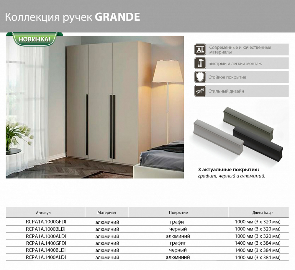 Ручка JET  СРА 1  L1000 Алюминий RСРА1А.1000АLDI