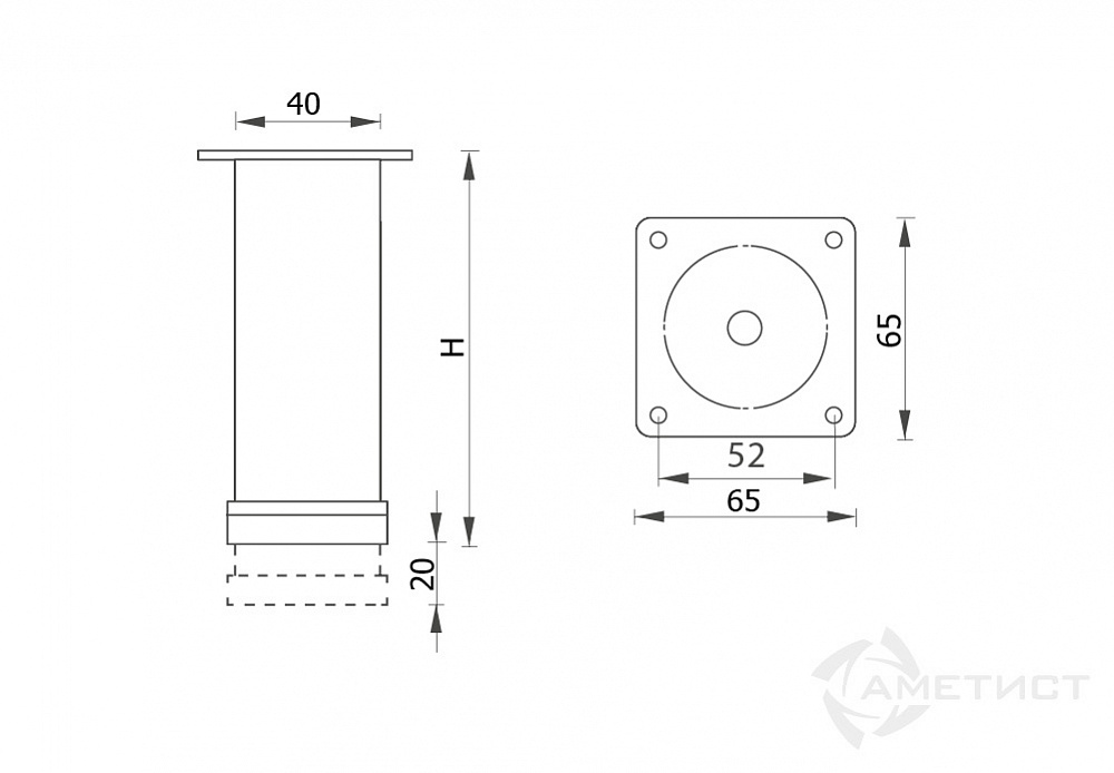 Опора  JET 222 FUZ222S,120CP хром квадрат