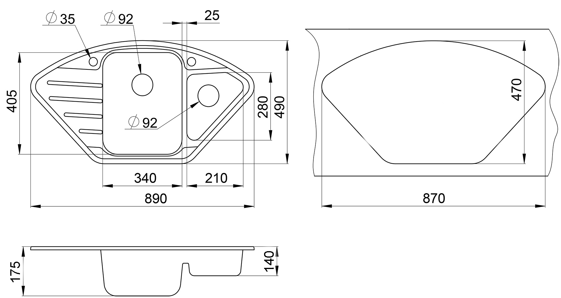  Мойка GRANULA гранит цвет ГРАФИТ 890×490 мм арт.9101